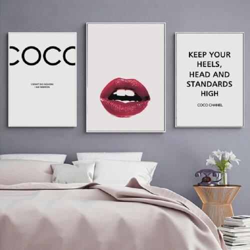 Black White Fashion Quotes Wall Art Canvas Painting Prints Red Lips Printed Posters and Pictures for Girl‘s Room Home Decor