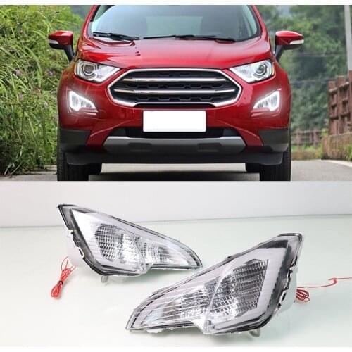 CSCSNL 1Pair For Ford EcoSport 2018 2019 2020 LED Daytime Running Light Yellow Turn Signal Function Car DRL LED Fog Lamp