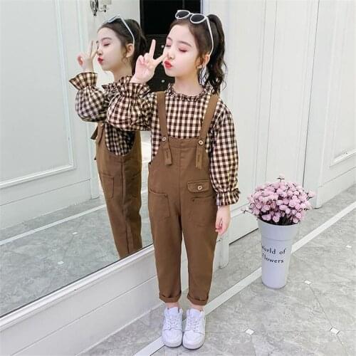Children Clothes plaid Blouse Jumpsuit Girls Clothing Spring Autumn Kids Clothes Girls Casual Style Kids Clothing 6 8 10 12
