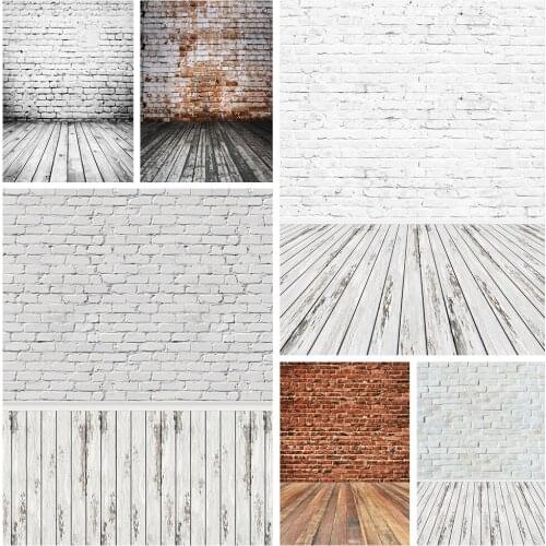 White Brick Wall Wooden Board Floor Backgrounds Vintage Portrait Baby Shower Newborn Toy Photography Backdrops For Photo Studio
