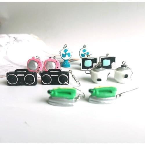 Korea Cool Funny Radio Hair Dryer Electric Cooker Earrings Girl Cute Trendy Tool Drop Dangle for Young Women Ladies E643
