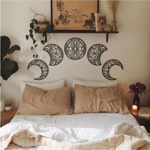 Lunar Cycle Wood Wall Art Decor Black Color Modern Bedroom Home Office New 3D Creative Stylish Living Room Night sleep Ornament