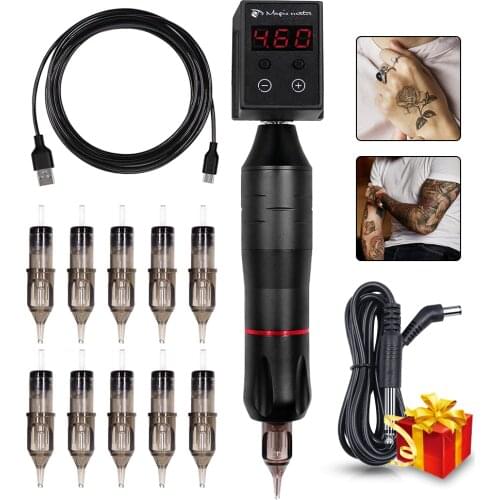 Wireless Tattoo Machine Kit Rotary Pen Permanent Makeup Machine With Wireless Battery Tattoo Power Supply Cartridge Needles