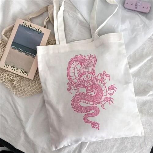 Fashion Dragon Chinese Style Shopping Bag Harajuku Canvas Bag Tote Bag Handbag Casual Shoulder Bag Large Capacity Shopper Bag