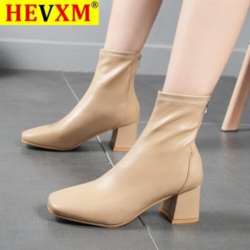 Fashion Short Boots Womens Boots Autumn 2020 New Wild Square Toe Thick Heel Middle Heel British Chelsea Boots