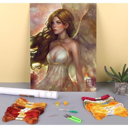 Cartoon Girl Woman Printed Fabric 11CT Cross Stitch Set Embroidery DMC Threads Handicraft Hobby Craft Painting Magic Needle