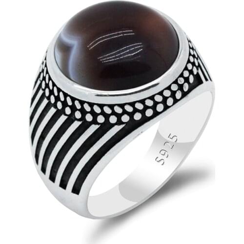 Male 925 Sterling Silver Ring For Men Natural Agate Stone Simple Design Classic Style Fashion Wedding/Party Ring Jewelry Gift