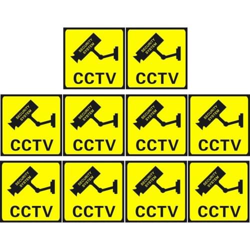 10PCS Waterproof Video Camera Surveillance Security Stickers Decals Warning Alarm Signs for Home Office School Shop 110x110mm