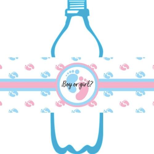 Boy or girl Water Bottle Label Welcome Baby Shower Decor its a boy Plastic Waterproof Stickers Baby Footprints Pattern Blue Pink