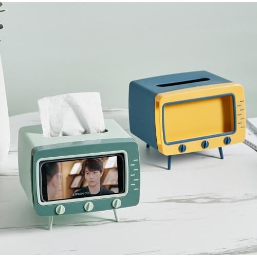 Nordic Home Decoration Creative TV Tissue Box Office Home Storage Multifunctional Mobile Phone Holder Plastic Napkin Dispenser