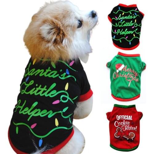 Autumn Winter Xmas Pattern Letter Print Cotton Sweatshirt Cat Dog Vest Clothes Pet Dress Up Supply