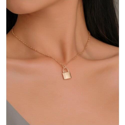 Fashion Hot Crystal Bijoux Lock Pendant Necklace Women Couple Jewelry Gift Gold Color Punk Necklace Gothic pendant Boho Collares