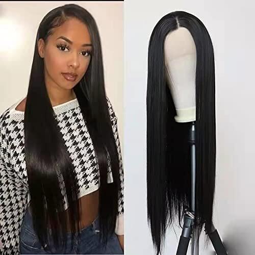 Long Straight Synthetic Lace Front Wig For Women Smooth Wig Black Synthetic Lace Wigs