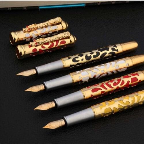 Luxurious quality Dragon Fountain Pen Hollow Sculpture Chinese red golden ink pens Stationery Office school supplies pen new