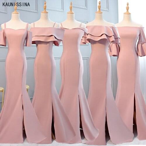 KAUNISSINA New Sexy Formal Pink Bridesmaid Dresses Ladies Floor-Length Mermaid Bridesmaids Dress for Wedding Party
