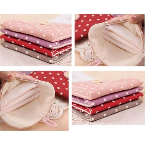 Female Hygiene Sanitary Napkins Package Coin Bag 12.5x12.2cm Cotton Storages Bag Purse Case Polka Dot