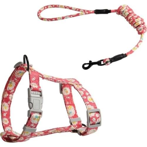 Pet Flower Harness and Leash Set Cat Print Harness Adjustable Multicolor Harness Japanese Style Kitten Collar Pet Supplies