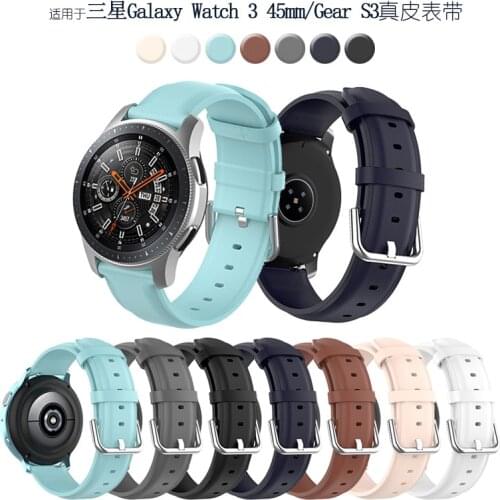 22mm for Samsung Galaxy Watch 3 45mm / Gear S3 Smart Watch Wrist Strap Genuine Leather Replacement Watchband