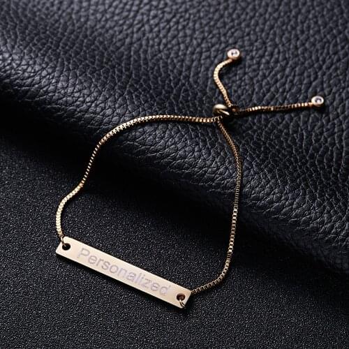 RINHOO Stainless Steel Bar Personalized Custom Bracelet For Women Jewelry Sided Engraved Name Letters Word Cuff Bracelet Chain