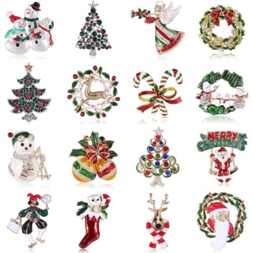 Christmas Brooches Snowman Elk Pin Badges Gloves Socks Crutches Bells Wreaths Christmas Tree Brooch Gift Cloth Dress Decoration