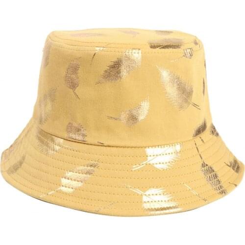 Summer bucket hat women Cap cotton Feather personalized feather print Cozy Fashion Summer Travel Beach Sun Hat Holiday sun hat