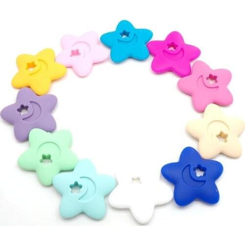 Chenkai 50PCS BPA Free Silicone Star Teether Silicone Beads Chew Teething Nursing Toys For Baby Pacifier Clip Chain Accessories