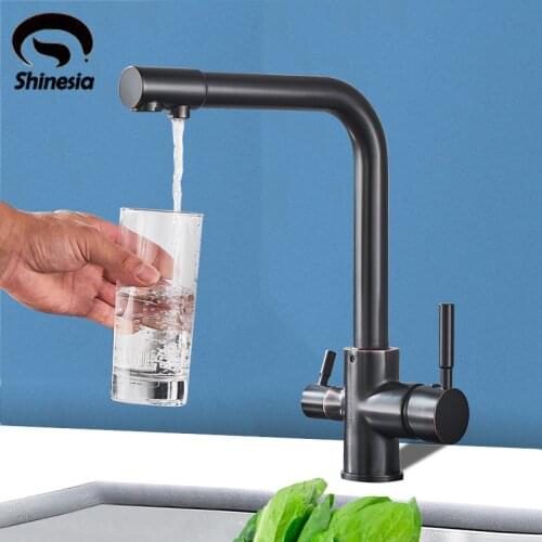New Black Pure Water Kitchen Sink Faucet Swivel Spout Purification Mixer Tap With Purified Water outlet