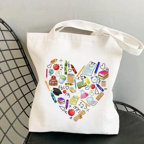Supplies School Teacher Student Kawaii Heart Printed Tote Bag women Harajuku shopper handbag Shoulder Lady gift Canvas Bag
