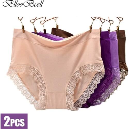 BllooBeell 2pcs High Rise Womens Panties Seamless Soft Everyday Underwear Ladies Solid Color Briefs Female Lace Lingerie XXXL