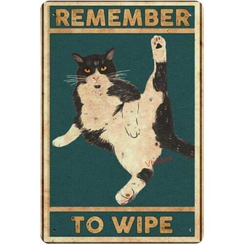 Vintage Poster Metal Sign Cat Licking Remember To Wipe Wrapped Poster Vintage Looking Reproduction Metal Sign 8" X 12" Inches