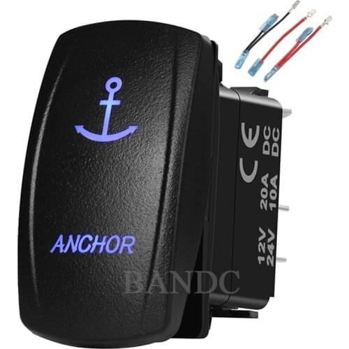 ANCHOR On Off Rocker Switch for Car Boat Marine Vehicle Yacht Ship, Waterproof ，12V/24V , Dual Blue LED，Jumper Wires Set