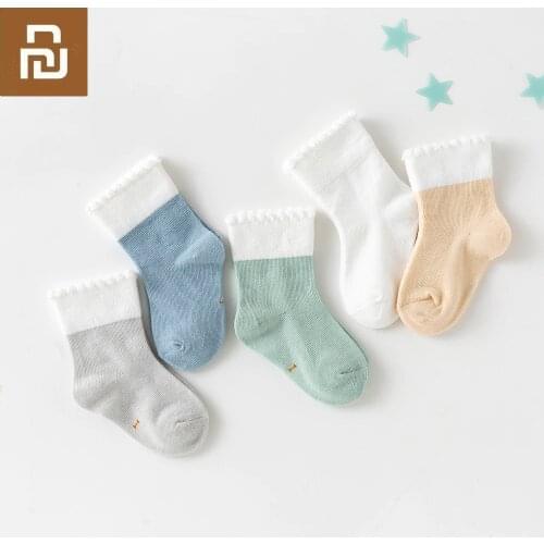 Youpin 5Pairs 0-2Y Baby Socks Summer Cotton Colorful Kids Socks Girls Cute Newborn Boys Toddler Non-slip breathableSocks Baby
