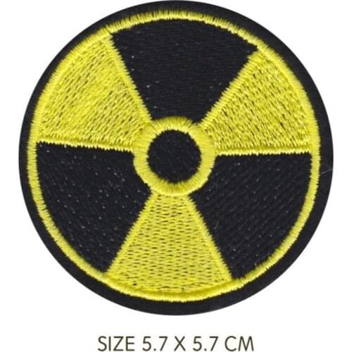Yellow Green Nuclear Radiation Danger Sign Iron On Embroidered Clothes Patches For Clothing Stickers Garment Wholesale