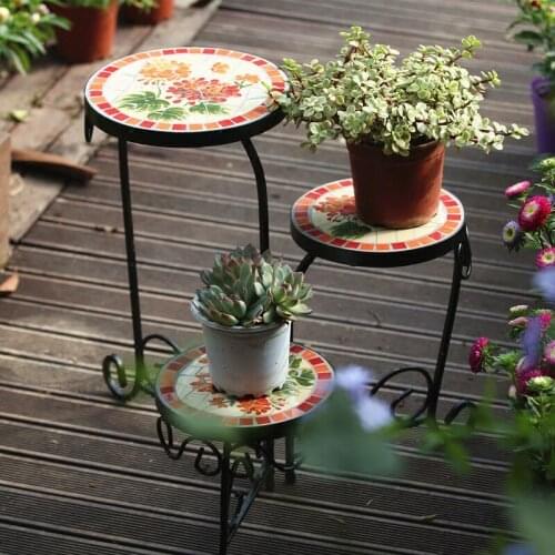 Zq European Style Wrought Iron Folding Multi-Layer Floor-Standing Flowerpot Balcony Decoration Outdoor Courtyard
