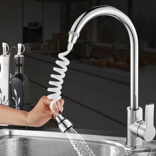 1Pcs 360° Rotatable Faucet Spring Tube Long Hose for Bathroom Shower Kitchen Supplies Pullable ABS Plastic Portable White