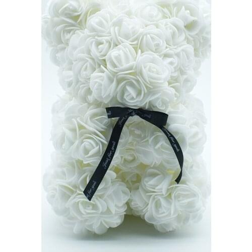 2021 Hot Sale White Rose Bear 9 Inch Valentines Day Present Art Craft Gift Art Ornament Collection Souvenirs
