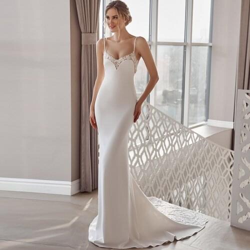 9600#Sexy Sleeveless Mermaid Wedding Dresses 2021 Charming Backless Spaghetti Straps Bridal Gowns with Sweep Train