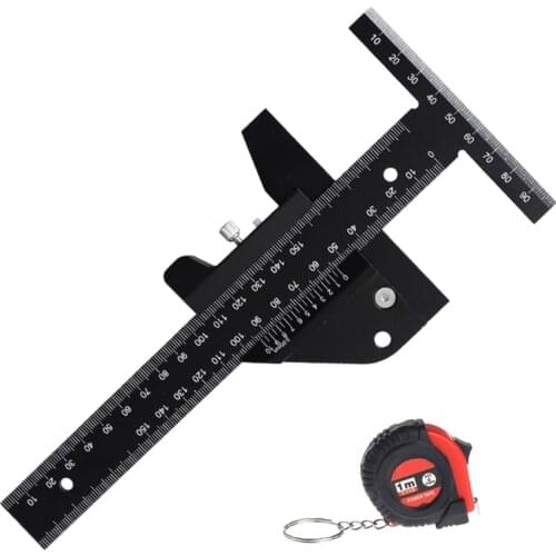 Aluminum Alloy Scale Metric Measure Scribing Ruler T Shape Woodworking Carpentry Marking Tool Line Drawing Ruler With Tape Measu