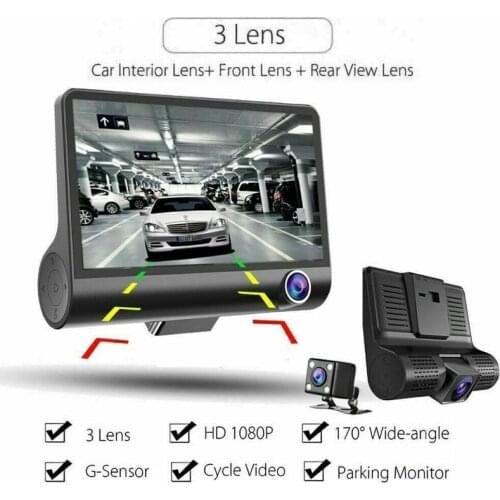 4" Car DVR Dash Cam 3 Lens Front and Rear Video Recorder Camera G-sensor Tracker