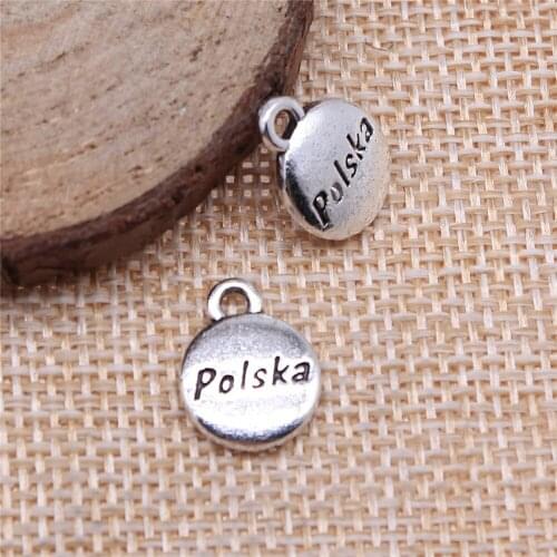 Free shipping 40pcs 11x14mm antique silver polska charms diy retro jewelry fit Earring keychain hair card pendant accessories