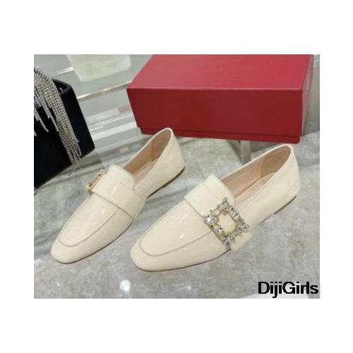 Shiny white leather round toe crystal frame flat shoes leather woman comfortable loafers all-season dress shoes