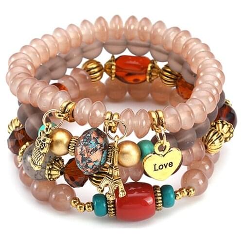 Bohemian Multilayer Charms Bracelets Acrylic Beads Tassel Bangles Pulseras Mujer Trendy 4Pcs Bracelet for Women Gift
