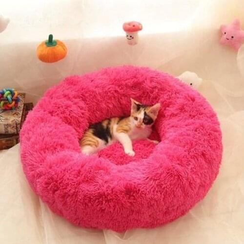 Long Plush Super Soft Pet Bed Kennel Dog Round Cat Winter Warm Sleeping Bag Puppy Cushion Mat Portable Cat Supplies