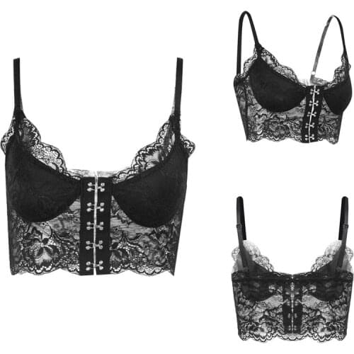 Goth Sexy Lace Black Camisole Vintage Aesthetic V Neck Spaghetti Straps Corset Tops Gothic Harajuku Summer