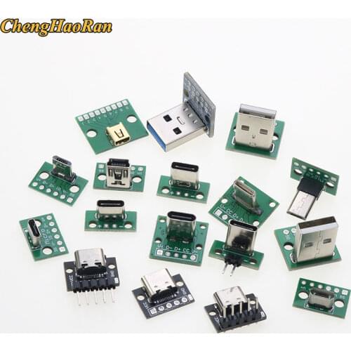 1pcs Data Charging Cable Jack Test Board with Pin Header 90 Degree Micro Mini USB 3.0 2.0Type C 2Pin Female Male connector