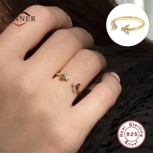 CANNER Fashion Mini Bee Engagement Diamond Open Ring in Real 925 Sterling Silver Rings For Women Fine Jewelry Gift Anillos
