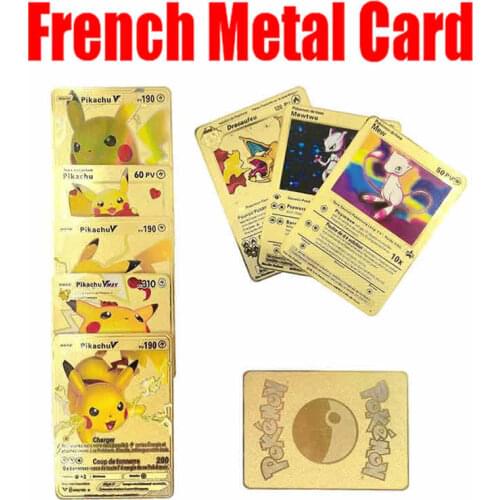 2021 French Gold Metals18 Style Pokemon Cards V Vmax Pikachu Playing Game Collection Charizard Card Toy Kids Christmas Gift