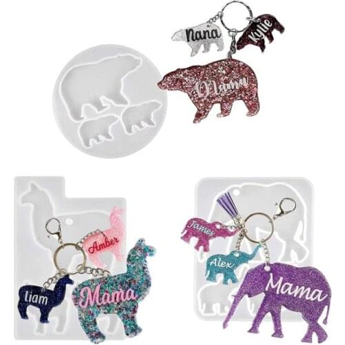 3Pcs Crystal Epoxy Resin Mold Elephant Alpaca Bear Keychain Silicone Mould Set 1XCA