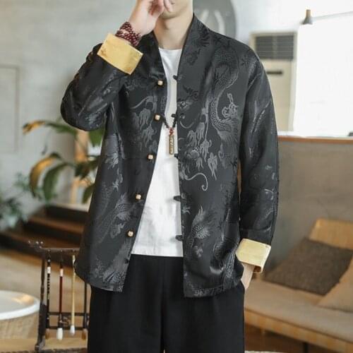 2021 Tang Suit Chinese Dragon Shirt Traditional Chinese Clothing For Men Jacket Kung Fu Clothes Cheongsam Top Mens KK3497