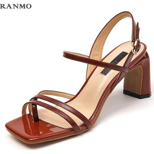 Leather Buckle Ladies Sandals Classic Design High Heels Pumps for Women Vintage Hot Sale Party Working Shoes Woman 2021 Summer